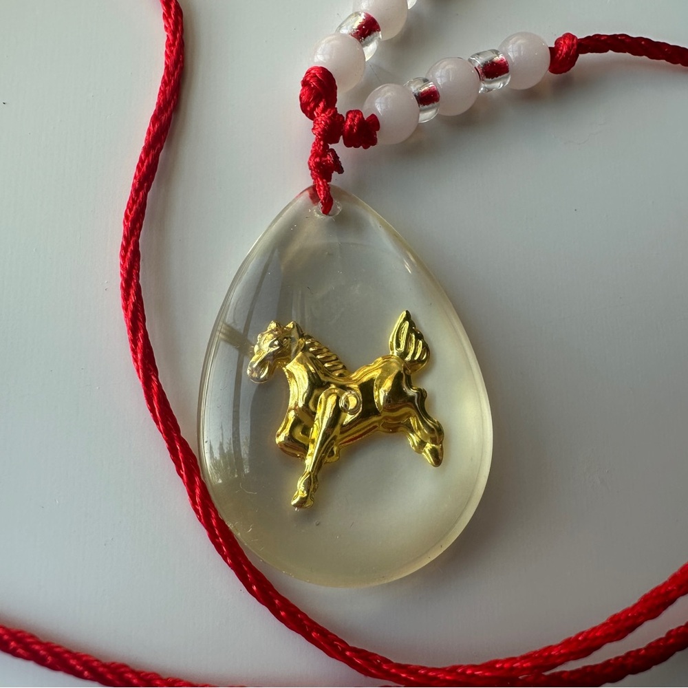 Chinese Zodiac Gold Foil with adjustable red rope Necklace